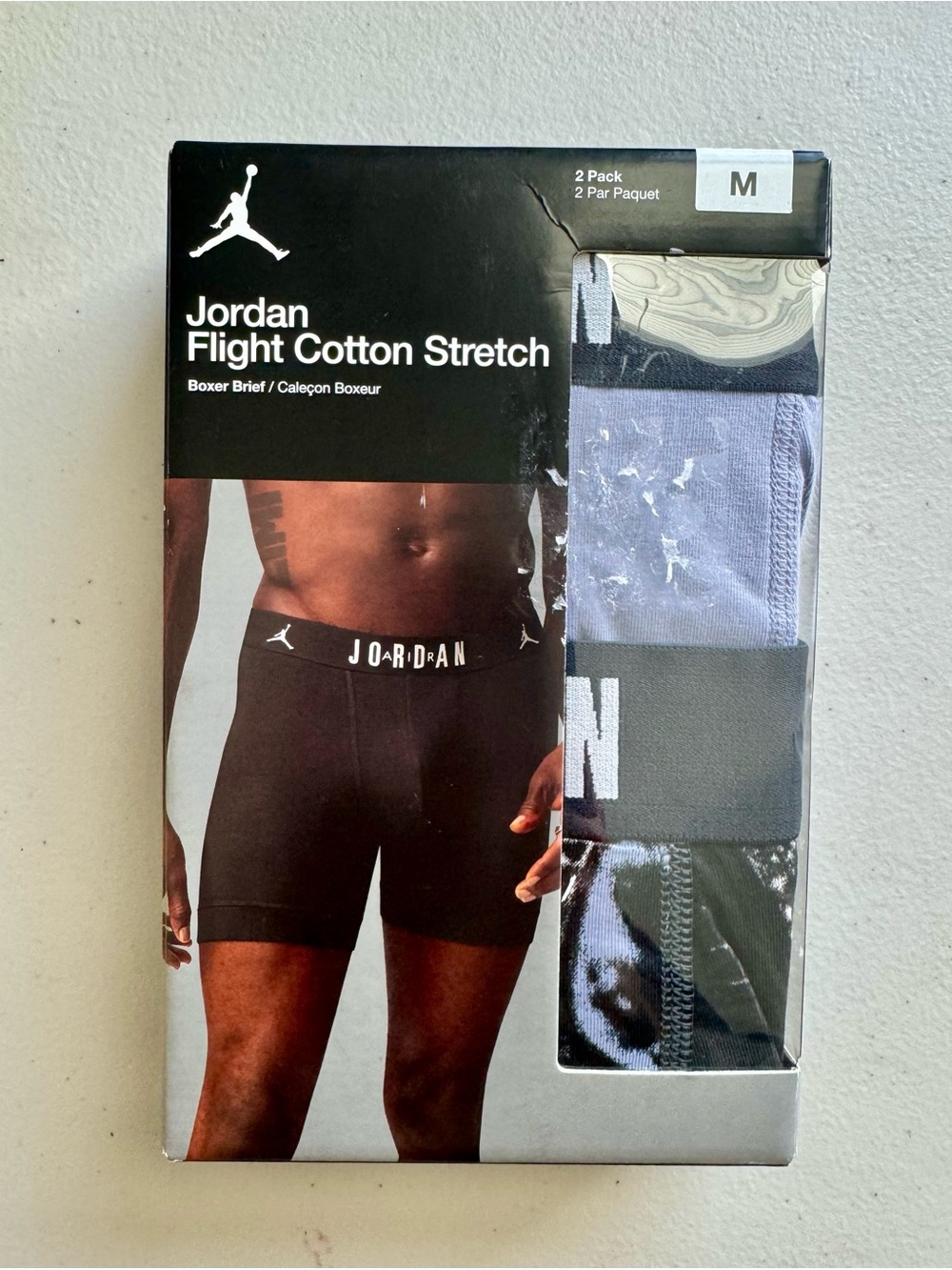 Jordan Flight Cotton Stretch 2 Pack Men’s Medium Boxer Briefs. Off Noir. NWT